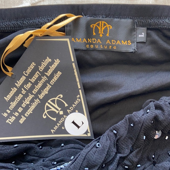 Amanda Adams Couture Hand Beaded Black Tunic Sequin Flower Detail Evening wear L - Picture 11 of 12